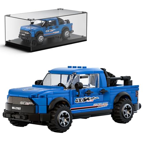 Mould King 27057 Speed Champion 150 Pickup Trucks Bausteine Auto Klemmbausteine Klassischer Geländewagen Konstruktionsspielzeug mit Acryl-Vitrine Modellautos zum Sammeln(465 Teile) von Mould King