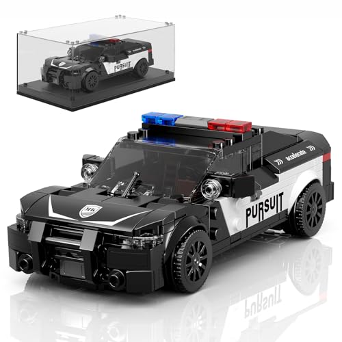 Mould King 27098 Technik Speed Champion Rennwagen Klemmbausteine Challenger Polizeiauto Bausteine Sets mit Acryl Display Box Geschenk für Erwachsene und Jugendliche (443 Teile) von Mould King