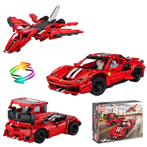 Mould King 10076 Speed Champion 3 in 1 Supersportwagen Bausteine Set Klemmbausteine LKW Flugzeug Spielzeug MOC Sammlerstücke Geschenke für Erwachsene und Kinder (718 Teile) von Mould King