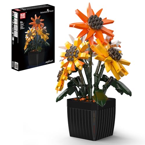 Mould King Botanicals Sonnenblumen- Künstliche Pflanzen Set mit weißen und rosa Blumen - Modellbausatz für Erwachsene - Home und Zimmer-Deko -Botanik Kollektion - Geschenke für Frauen und Männer von Mould King