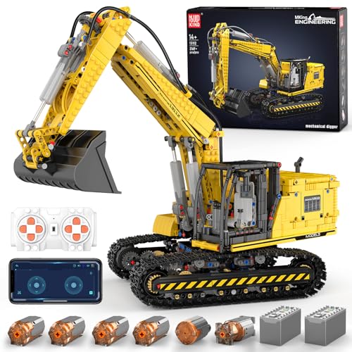 Mould King RC Technic Bagger, 13112 Motorisiertes Raupenbaggermodell, APP Raupenbagger Bausteinbausatz, Elektrobaggermodell (2169 Teile) von Mould King