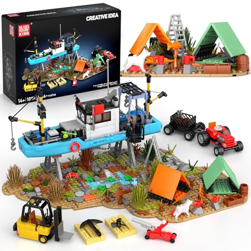 Mould King Seaside City Fishing Boat Building Set, Kreative Reparaturwerft mit Schiff, Gabelstapler und Lager, DIY Baukasten Geschenkidee für Erwachsene & Jugendliche ab 14 Jahren (1234PCS) von Mould King