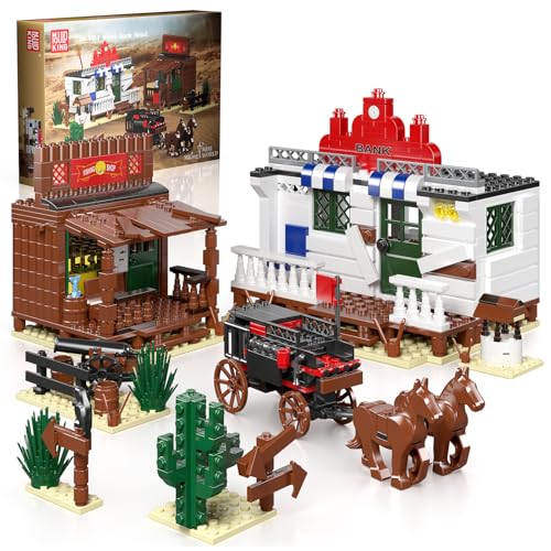 Mould King West Bank Gebäude-Set, Westworld Baustein-Set mit Bank, Angelgeschäft, Steinkanone, Kutsche, 24062 Western-Stil Modell für Kinder ab 8 Jahren und Erwachsene (693 Teile) von Mould King