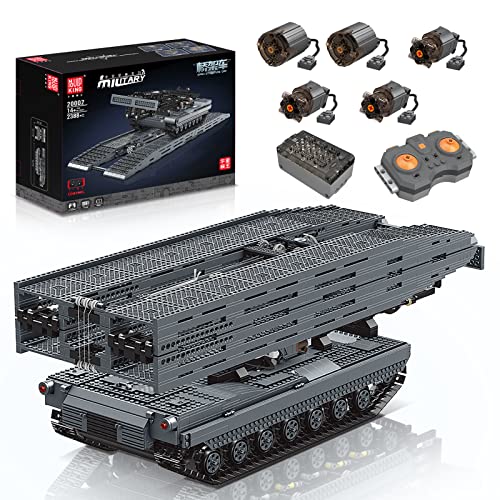 Mould King 20002 MOC Technik Panzer Ferngesteuert Technik Transporter Tank, 2388 Teile Militär Panzer mit Motoren Bauset Panzerbrücken-Errichtungsfahrzeug Technologie Klemmbausteine Bausatz von Mould King