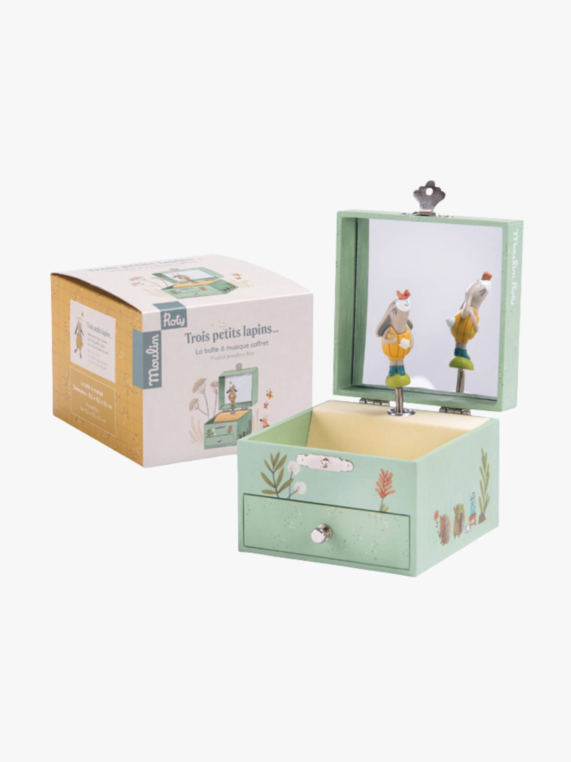Moulin-Roty-Musik-Schmuckkästchen Trois Petits Lapins, Grün, Babyspielzeug Moulin-Roty-Musik-Schmuckkästchen Trois Petits Lapins, Grün, Babyspielzeug von Moulin Roty