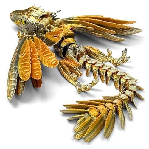 3D-gedruckter Drache mit Flügeln, gefiederter Wyvern-Drache mit Bonus-Mini, voll bewegliches Desktop-Sammelstück (Gold Schwarz) von Mounteps