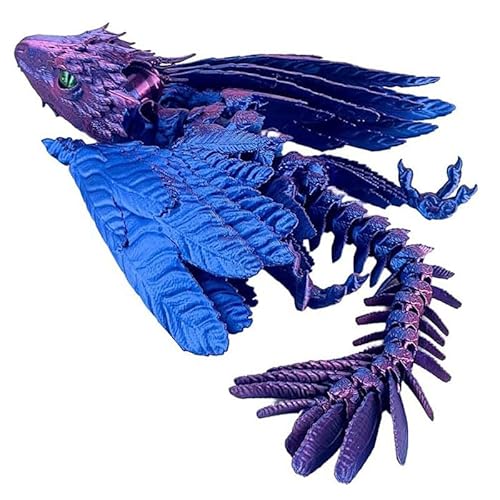 3D-gedruckter Drache mit Flügeln, gefiederter Wyvern-Drache mit Bonus-Mini, voll bewegliches Desktop-Sammelstück (Rot Blau) von Mounteps