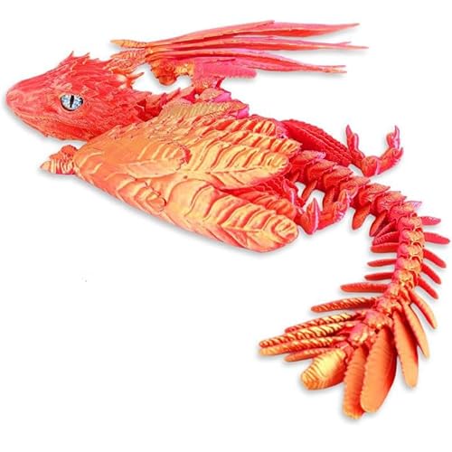 3D-gedruckter Drache mit Flügeln, gefiederter Wyvern-Drache mit Bonus-Mini, voll bewegliches Desktop-Sammelstück (Rotgold) von Mounteps