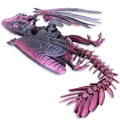 3D-gedruckter Drache mit Flügeln, gefiederter Wyvern-Drache mit Bonus-Mini, voll bewegliches Desktop-Sammelstück (Schwarz Rot) von Mounteps