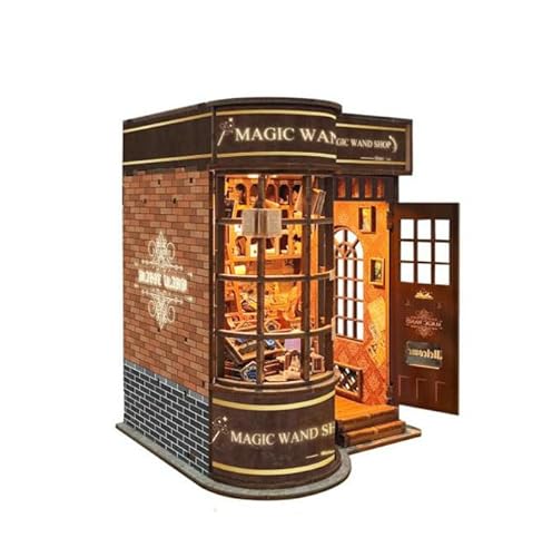 Book Nook Kit für Erwachsene, Booknook DIY Miniatur Haus Kit, 3D Holzpuzzles für Erwachsene, Holzgeschenke für Buchliebhaber Frauen Freunde - Magic Wand Shop (Ohne Batterie) von Mounteps