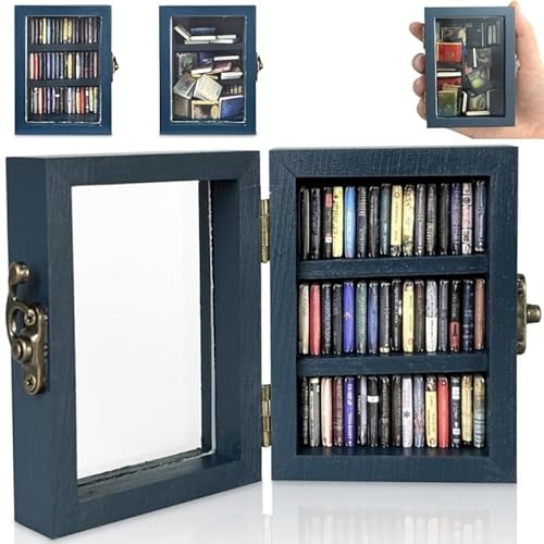 Mini-Bücherregal, Ornament, kleines Bücherregal, Miniatur-Bibliothek mit 60 Mini-Büchern, Puppenhaus-Dekoration, schütteln Sie Ihre Angst weg, Heimdekoration für Buchliebhaber von Mounteps