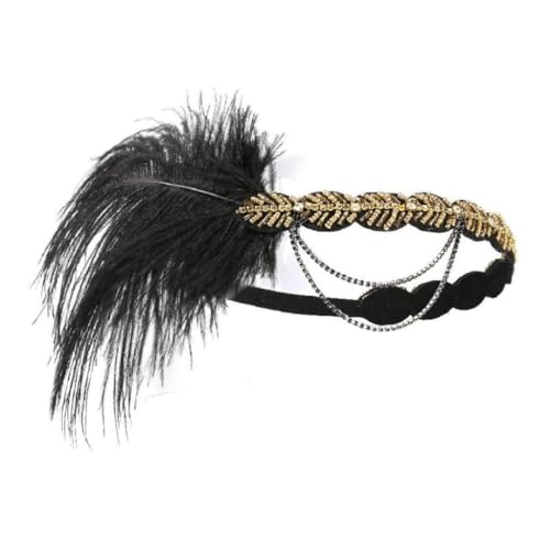 Mounteps 1920er Jahre Flapper Kopfschmuck - Great Gatsby Vintage schwarze Feder Kopfbedeckung handgefertigte Verkleidung Kopfbedeckung für brüllende 20er Jahre Partys (A, Einheitsgröße) von Mounteps