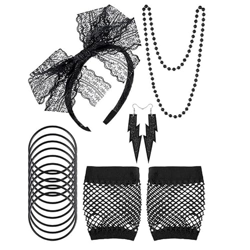 Mounteps Damen 80er Jahre Neon Party Zubehör für Tanz Junggesellinnenabschied Fancy Kostüm Zubehör (schwarz) von Mounteps