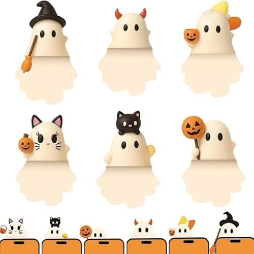 Mounteps Ghostees Mystery Phone Buddy, niedliche Halloween-Handydekoration, Mini-Handy-Figur, Überraschungsspielzeug, abziehen und aufkleben, lustiges Schreibtisch-Zubehör, für alle Handys von Mounteps