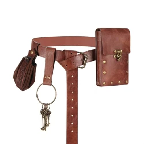 Mounteps Renaissance-Gürtel aus Leder mit Handytasche, Mittelalter-Festival, Halloween, Cosplay, Kostümzubehör, verstellbarer Bund mit Vintage-Schnalle, authentischer Wikinger-Stil (braun) von Mounteps