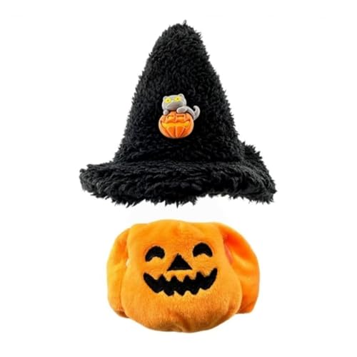 Puppenkleidung Halloween-Kostüm Kürbis-Outfit mit Hexenhut für 17 cm große Puppen (schwarzer Hut-Anzug) von Mounteps