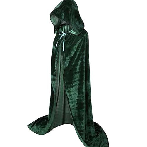 Samtiger Kapuzenmantel mit Kapuze,170cm Cape, langes Halloween-Vampir-Kostüm, Hexenkostüm (Grün) von Mounteps