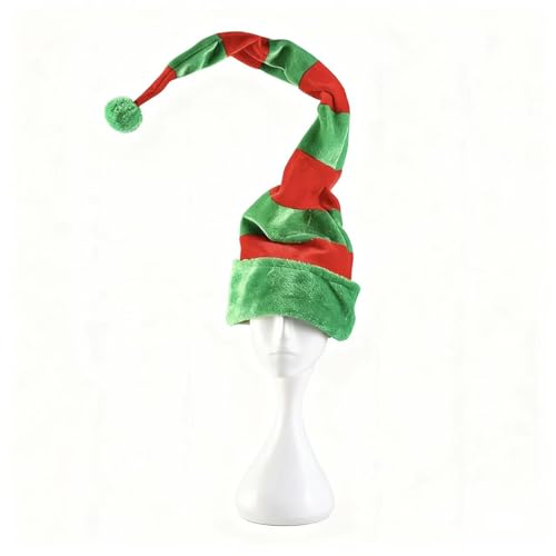 Unisex Plüsch-Weihnachtselfenhut, lang, gestreift, weicher Stoff, Einheitsgröße, festliche Weihnachts-Kopfbedeckung für Party/Foto-Requisiten/Familientreffen (Grün Rot) von Mounteps