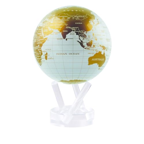 MOVA Globus, Weiß und Gold 4.5" mit Sockel, solarbetriebener drehbarer Globus, einzigartiges Geschenk und Heim- oder Schreibtischdekoration für Männer, Frauen, Kinder von MOVA