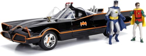 Jada Toys Classic Batmobil 1966, hochdetailiertes 1:18 Modellauto inkl. Batman & Robin Figur, Türen, Kofferraum & Motorhaube können geöffnet werden, mit Freilauf, schwarz von Jada Toys