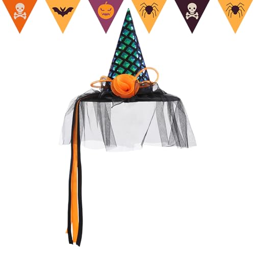 Moxeupon Hexenhut Halloween | Halloween Hexenhut Mit Breiter Krempe | Klassische Kopfbedeckung Verkleidung Erwachsene Partyzubehör Für Veranstaltungen Cosplay von Moxeupon
