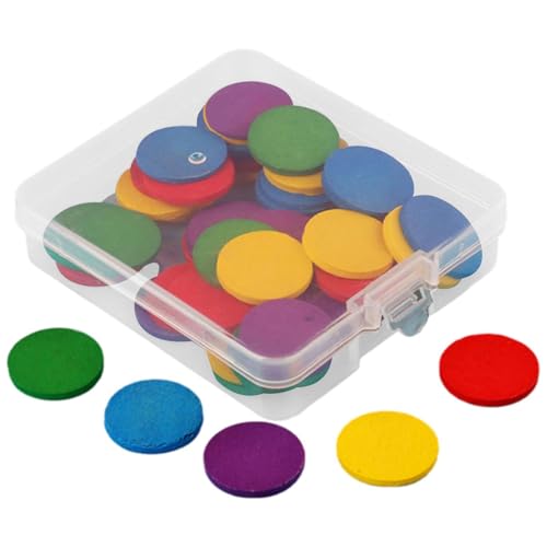 Moxeupon Zählen Sie Chips für Kinder, Farbzähl -Chips | Hölzerne runden Zähler Playset 50 Stücke - Brain Developmental Toy School Unterrichtsvorräte für Zuhause, Schule, Reisen von Moxeupon