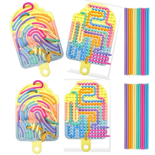 Sensorik Activity Board, 2 Stück Silikon Sensory Fidget Toys, Doppelseitiges Sensorisches Spielzeug zur Autismus ADHD für Kinder 3+ & Erwachsene Zum Stressabbau, Mit 24 Silikonschnüren (Mehrfarbig) von Moxiewell