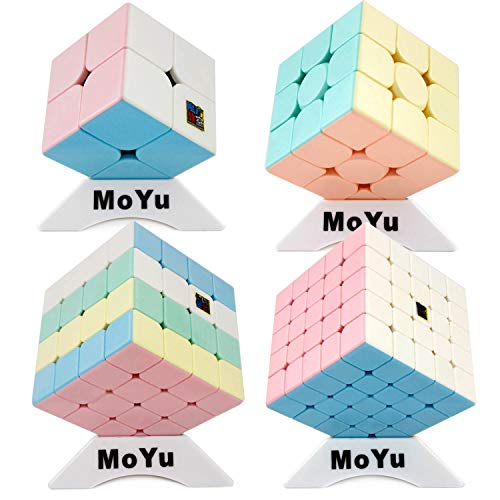 Moyu OJIN MoFang JiaoShi Meilong Bright Pink Serie Würfel MFJS Meilong Würfel Stickerless Bundle 2x2 3x3 4x4 5x5 Würfel Forsted Surface Puzzles Würfelset mit Vier Würfelstativen von Moyu