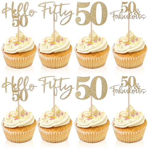 24 Stück Cupcake Topper zum 50. 50 geburtstag deko. Goldene Hochzeitstag-Dekoration für den 50. Geburtstag und den Hochzeitstag, Kuchen Party Dekoration zur Feier der Goldenen Hochzeit von Mozeat Lens