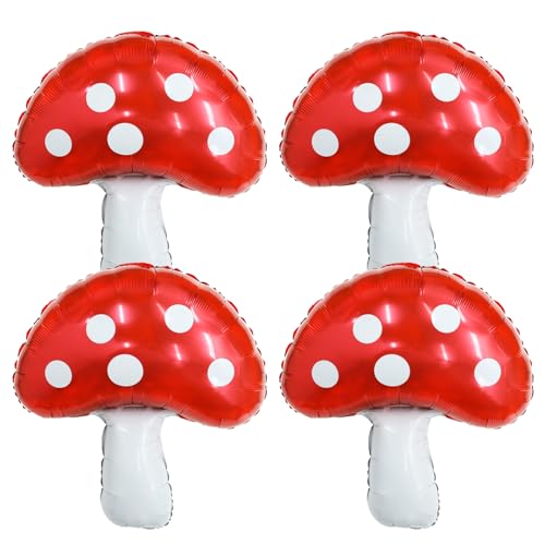 4 Stück Pilz Ballon, 77 * 55cm Folienballon Ballons Pilz Kinder Geburtstag Luftballons Pilze Deko Geburtstag Fliegenpilz Deko Luftballons für Geburtstagsfeier, WaldThemenparty, Parkparty von Mozeat Lens