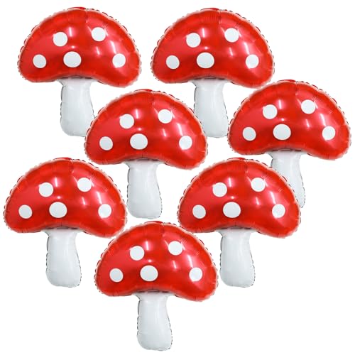 7 Stück Pilz Ballon, 77 * 55cm Luftballon Folienballon Pilz Rot Luftballons Geburtstag Riesenballon Kinder Geburtstag Party Deko Ballongas für Geburtstagsfeier, Wald Themenparty, Parkparty von Mozeat Lens