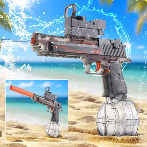 Elektrische Wasserpistole, Super Langstrecke EIN-klick-automatische Wasserpistole, große Kapazität Super Lange Standby, geeignet für Kinder Erwachsene Sommer Pool Party Strand im Freien(Grau) von MozkeTo19
