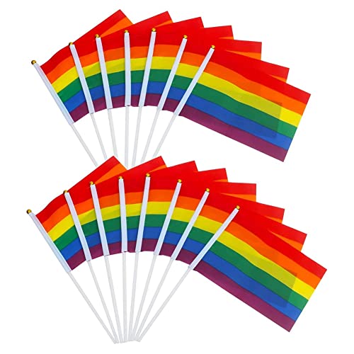 Mozzdsa 15 Regenbogen Hand Flaggen zum Winken - Stick Flaggen - Mehrfarbige Mini Hand Flaggen für LGBT Gay Stolz Veranstaltungen von Mozzdsa