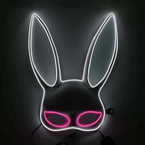 Bunny Maske LED, Halloween Masken Damenmaske Leuchtmaske, Niedliche Hasenmaske Mit Halbem Gesicht, Kaninchen Maske für Halloween Party Kostüm Cosplay Ostern Karneval von MplehDa