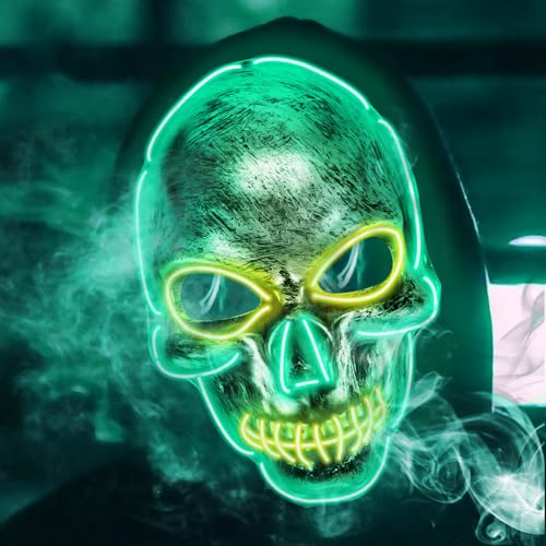Halloween LED Schädel Maske Leuchtende Maske Cosplay LED Rave Gesichtsmasken Kostüm 3 Beleuchtungsmodi für Halloween Karneval Outfit Kostüm Cosplay Party von MplehDa