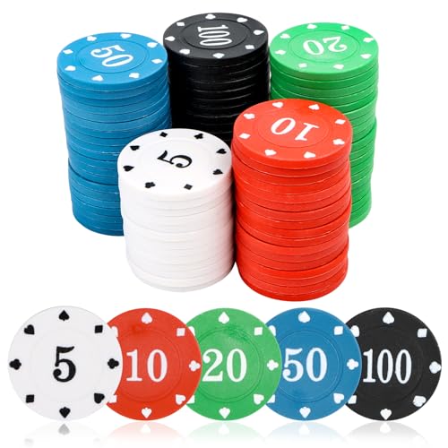 MplehDa Casino Pokerchips, 100 Stück Poker Chips mit Nennwerten, Spielchips Wertmarken Karten Chips Box Pfandmarken Roulette Spiel Bingo Chips für Poker, Blackjack und Casinospiele von MplehDa