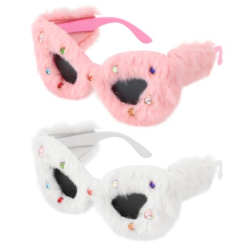 MplehDa Plüsch Sonnenbrille, Party Katzenauge Brille Damen, Hippie Cat Eye Brille, Lustige Sonnenbrillen Kleid Accessoires Foto Requisiten Geburtstagsfeier von MplehDa