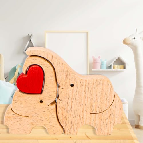 Personalisiertes Holzkunstpuzzle der Elefantenfamilie, Elefanten Familie Holz Puzzle Skulptur, Holz Elefanten Skulpturen Desktop Ornament, Elefanten Holzornamente Desktop (2X Elefantenfamilie) von MplehDa