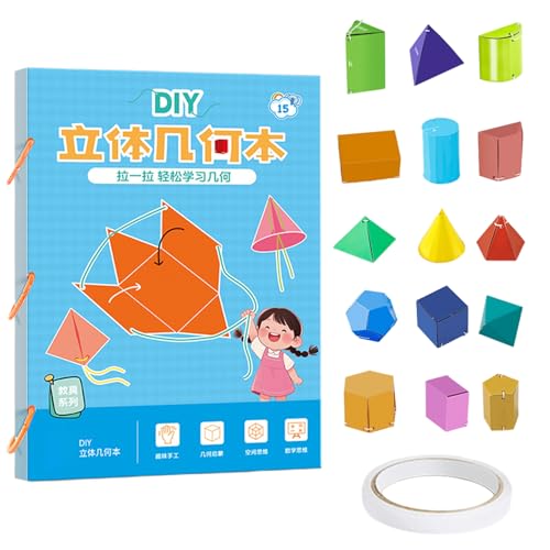Mppchhn 3D Geometrie Mathematik Lernbuch | 3D Geometrie Lernspielzeug Mit 9/12/15 Körpern,Pädagogisches Spielzeug Räumliches Denken Für Kinder Klassenraum Anfänger Reise & Gruppenlernen Homeschool von Mppchhn
