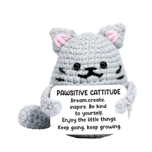 Mppchhn Stricktiere Mit Positiver Ausstrahlung - Handgefertigte Häkelpuppe - Motivierende Häkel Katze Für Kinder Frauen Erwachsene Schreibtisch Deko von Mppchhn
