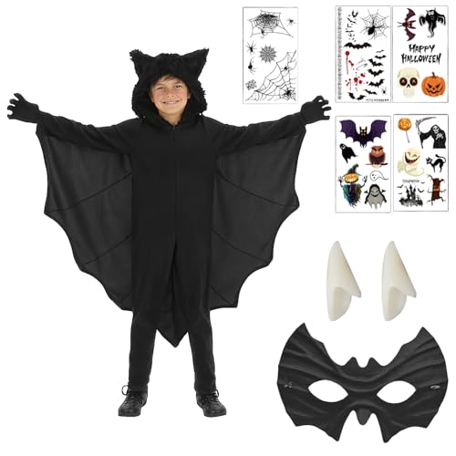 Halloween Fledermaus Kostüm für Kinder, Kostüm Fledermaus Vampir Mädchen Junge mit Fledermaus Maske, Zähne, Fledermaus Flügel Vampir, Fledermaus Kostüm für Halloween, Kostüm Party, Karneval von Mprocen