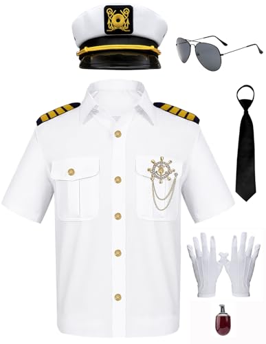 Herren Yachtkapitän Matrosen-Kostüm, 7-teilig, für Erwachsene, marineblau, Hemd, Hut, Flieger-Sonnenbrille, Zubehör-Set, lustig, Party, Cosplay Herren Yachtkapitän Matrosen-Kostüm, 7-teilig, für Erwachsene, marineblau, Hemd, Hut, Flieger-Sonnenbrille, Zubehör-Set, lustig, Party, Cosplay von Mprocen