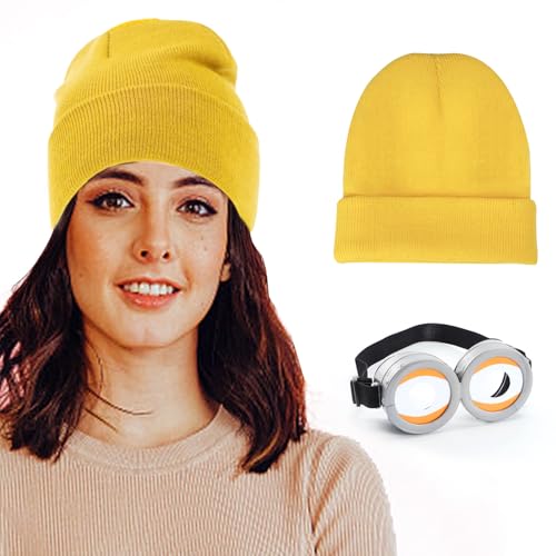 Minion Schutzbrille, Schutzbrille Augen Despicable Me Brille und Gelber Hut für Weihnachten Halloween Festliche Party Verkleidung, Faschingskostüm (Style 1) von Mprocen