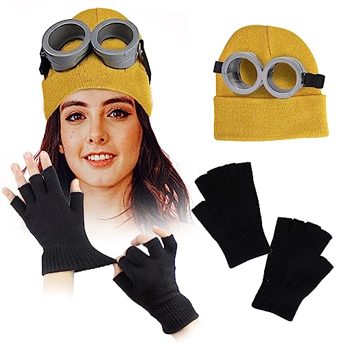 Minion Schutzbrille, Schutzbrille Augen Despicable Me Brille und Gelber Hut für Weihnachten Halloween Festliche Party Verkleidung, Faschingskostüm (Style 2) von Mprocen