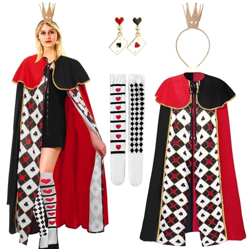 Mprocen Frauen Königin Erwachsenenkostüm, Herzdruck Umhang Verkleidung, Übergröße Verkleidung Kostüme Set mit Krone, Ohrringen, Strümpfen für Halloween, Weihnachten, Cosplay, Bühnenaufführung Mprocen Frauen Königin Erwachsenenkostüm, Herzdruck Umhang Verkleidung, Übergröße Verkleidung Kostüme Set mit Krone, Ohrringen, Strümpfen für Halloween, Weihnachten, Cosplay, Bühnenaufführung von Mprocen