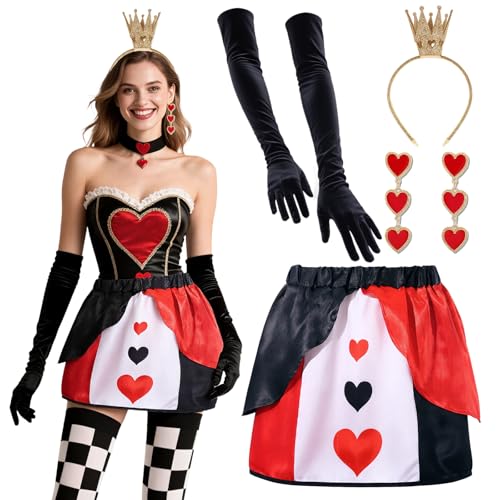 Mprocen Halloween-Kostüm, Herzrock, Krone, Stirnband, Ohrringe, Handschuhe, Anime, Cosplay, Party, für Erwachsene, Damen, 4 Stück Mprocen Halloween-Kostüm, Herzrock, Krone, Stirnband, Ohrringe, Handschuhe, Anime, Cosplay, Party, für Erwachsene, Damen, 4 Stück von Mprocen