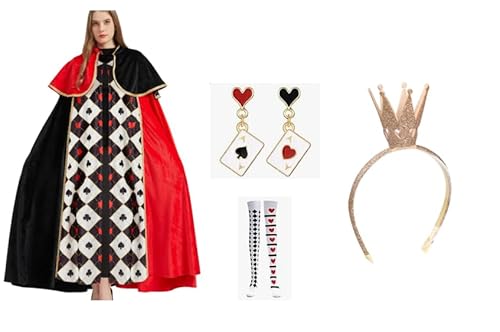 Mprocen Königin Erwachsener Kostüm, Frauen Herzen Druck Mantel Fancy Kleid, Plus Größe Fancy Kleid Kostüme Set mit Krone, Ohrringe, Strümpfe für Halloween, Weihnachten, Cosplay, Bühne Performance Mprocen Königin Erwachsener Kostüm, Frauen Herzen Druck Mantel Fancy Kleid, Plus Größe Fancy Kleid Kostüme Set mit Krone, Ohrringe, Strümpfe für Halloween, Weihnachten, Cosplay, Bühne Performance von Mprocen