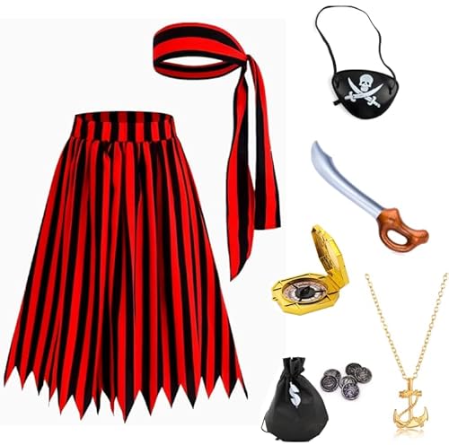 Mprocen Piratenkostüm für Mädchen, Deluxe-Verkleidungs-Set für Halloween, Schatzsuche, Schulspiele und Rollenspiele, 7-teilig (130) von Mprocen
