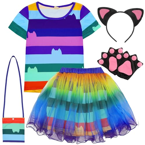 Mprocen Regenbogen-Tutu-Kleid für Mädchen, Welttag des Buches, Katzenkostüme mit Katzenohren und Pfoten, Handschuhe, Crossbody-Tasche, Katzenprinzessin-Kostüme für Kinder, Geburtstag, Karneval, Mprocen Regenbogen-Tutu-Kleid für Mädchen, Welttag des Buches, Katzenkostüme mit Katzenohren und Pfoten, Handschuhe, Crossbody-Tasche, Katzenprinzessin-Kostüme für Kinder, Geburtstag, Karneval, von Mprocen