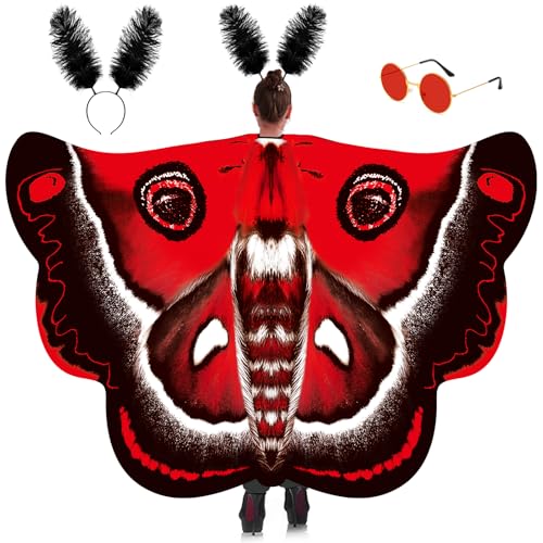 Mprocen Schmetterlingsflügel Damen Halloween Kostüm Umhang Erwachsene Feenflügel mit Brille und Stirnband Karneval Kostüm für Frauen Weihnachten Halloween Party Cosplay Tanzen von Mprocen